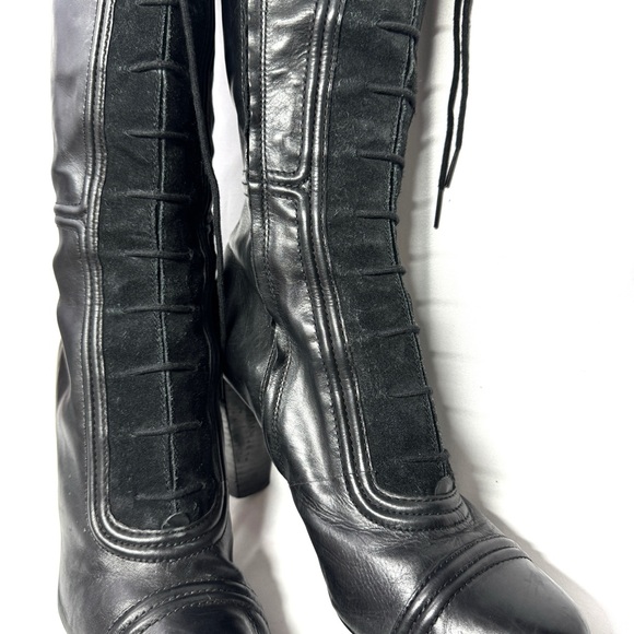 Women’s Max Studio Black Leather Suede Knee High String-Up Boot Heeled Size 11 - Picture 3 of 7